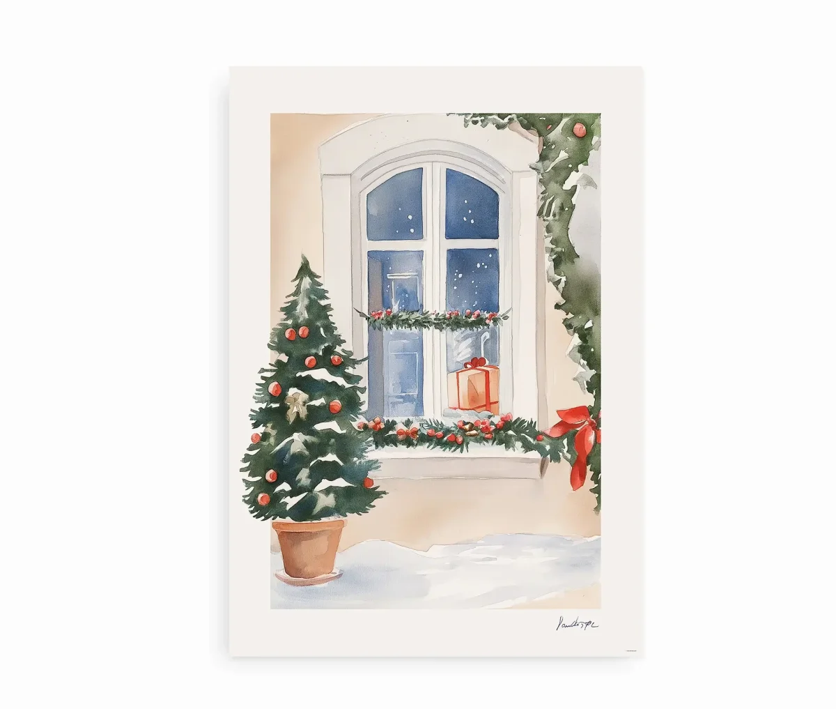 Juleplakat – Vintervindue med julepynt - Billede 2