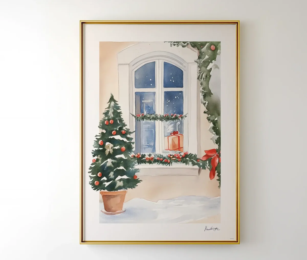 Juleplakat – Vintervindue med julepynt - Billede 3