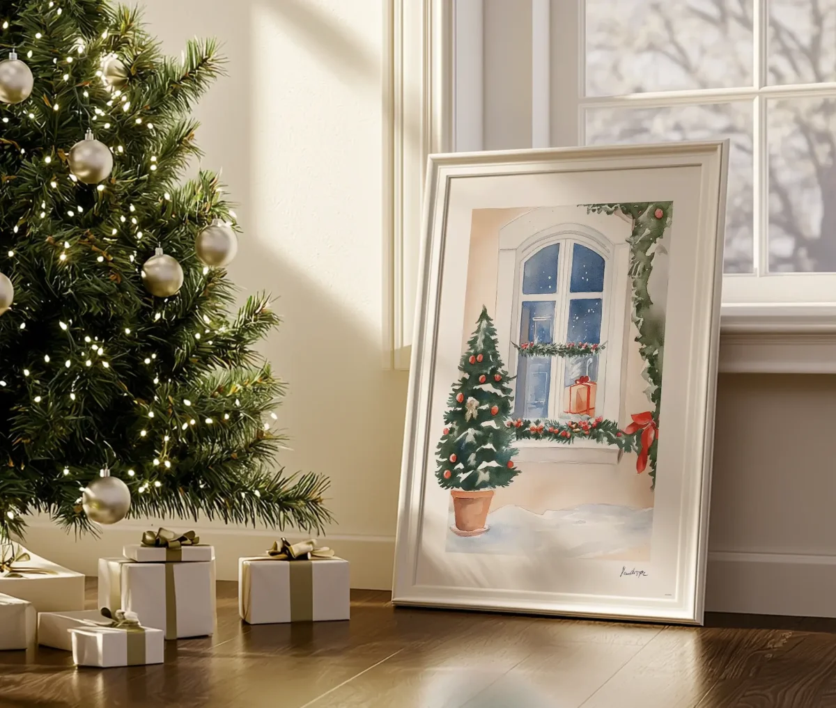 Juleplakat – Vintervindue med julepynt - Billede 4