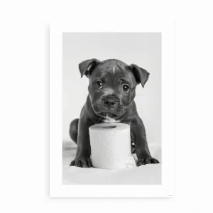 Puppy & Toilet Paper – Sjov plakat til badeværelset