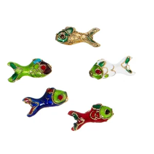 Cloisonne fisk - 5 stk, 20 x 10 mm